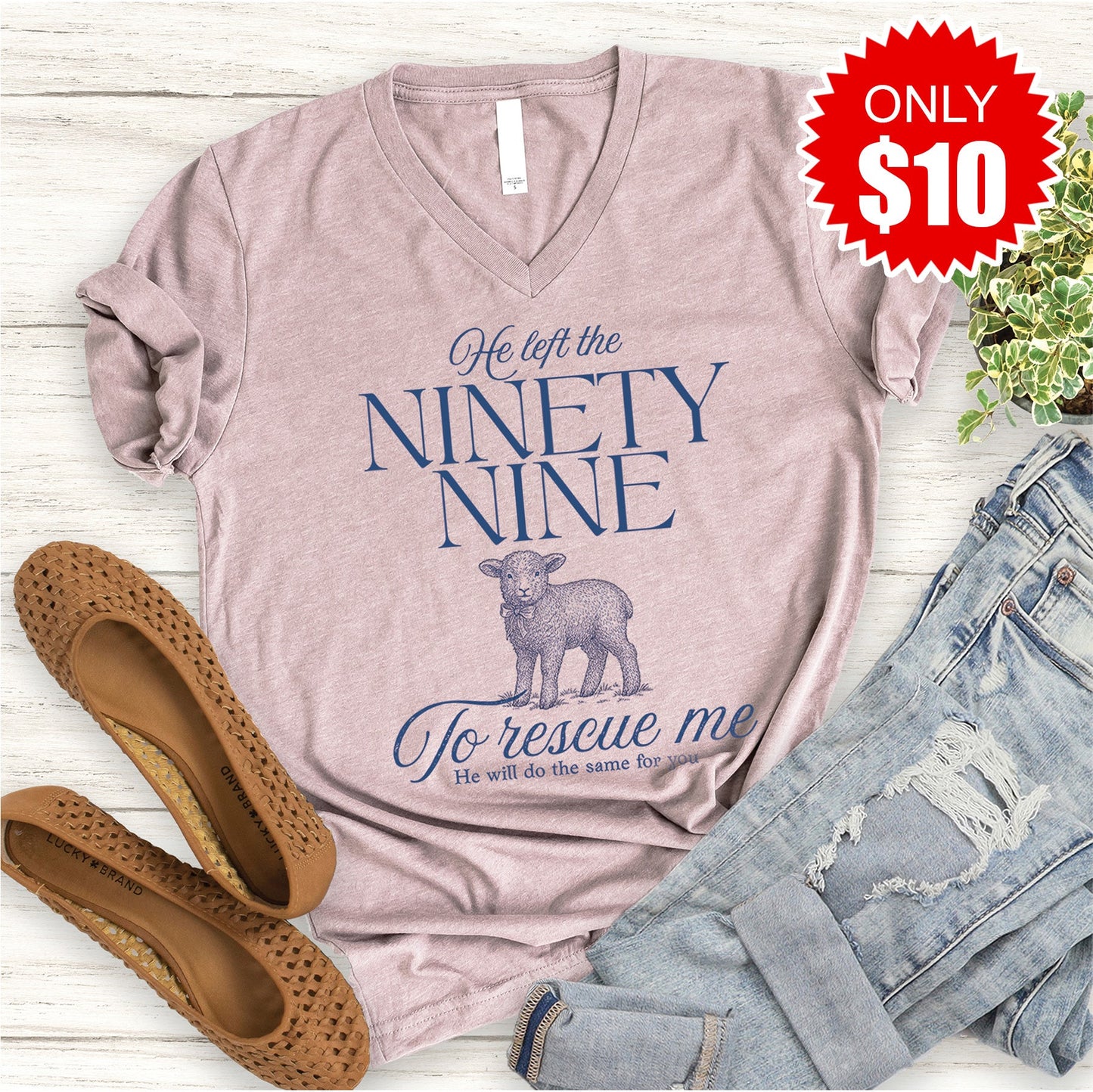 He Left The Ninety Nine V-Neck - Heather Pink Gravel - 10