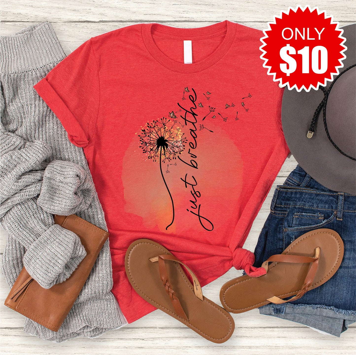 Just Breathe Tee - Heather Red - 10