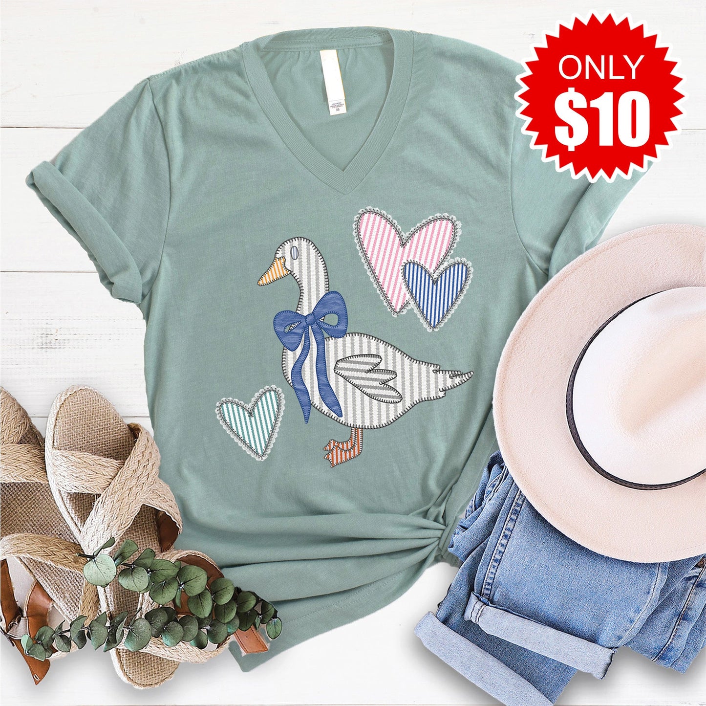 Goose V-Neck - Heather Sage - 10