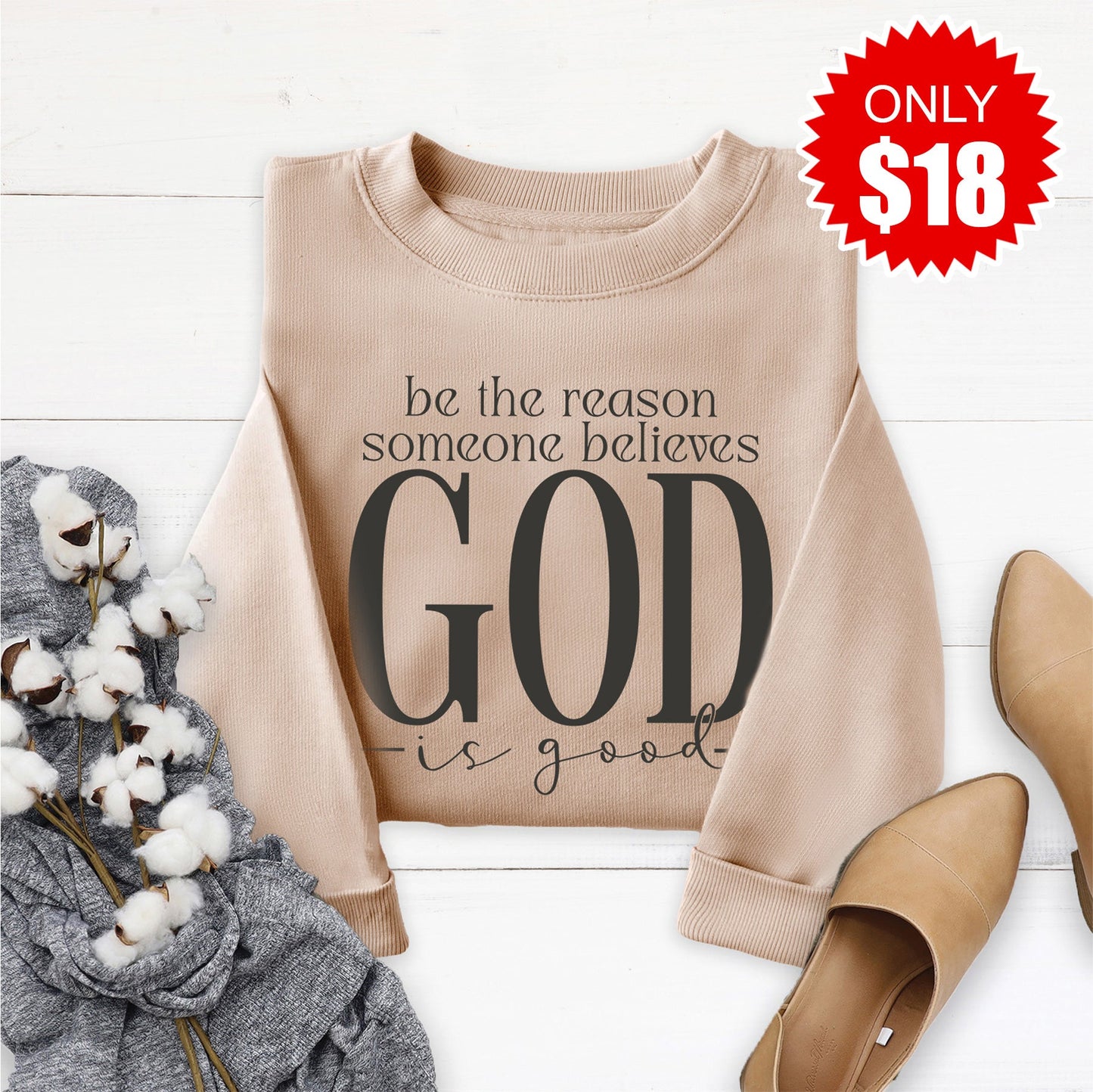 God Is Good Sweatshirt - Sand - 18
