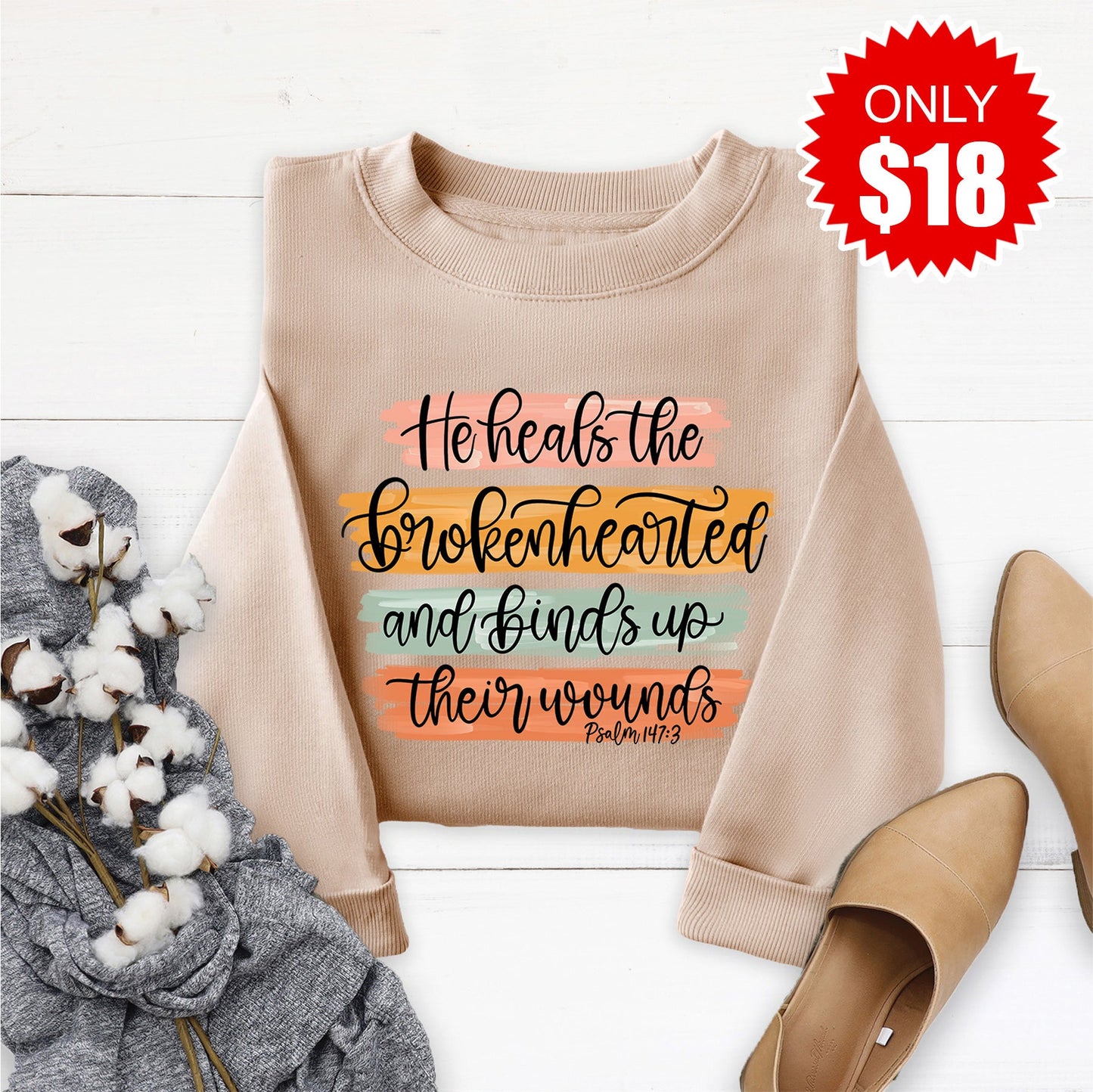 He Heals The Brokenhearted Sweatshirt - Sand - 18