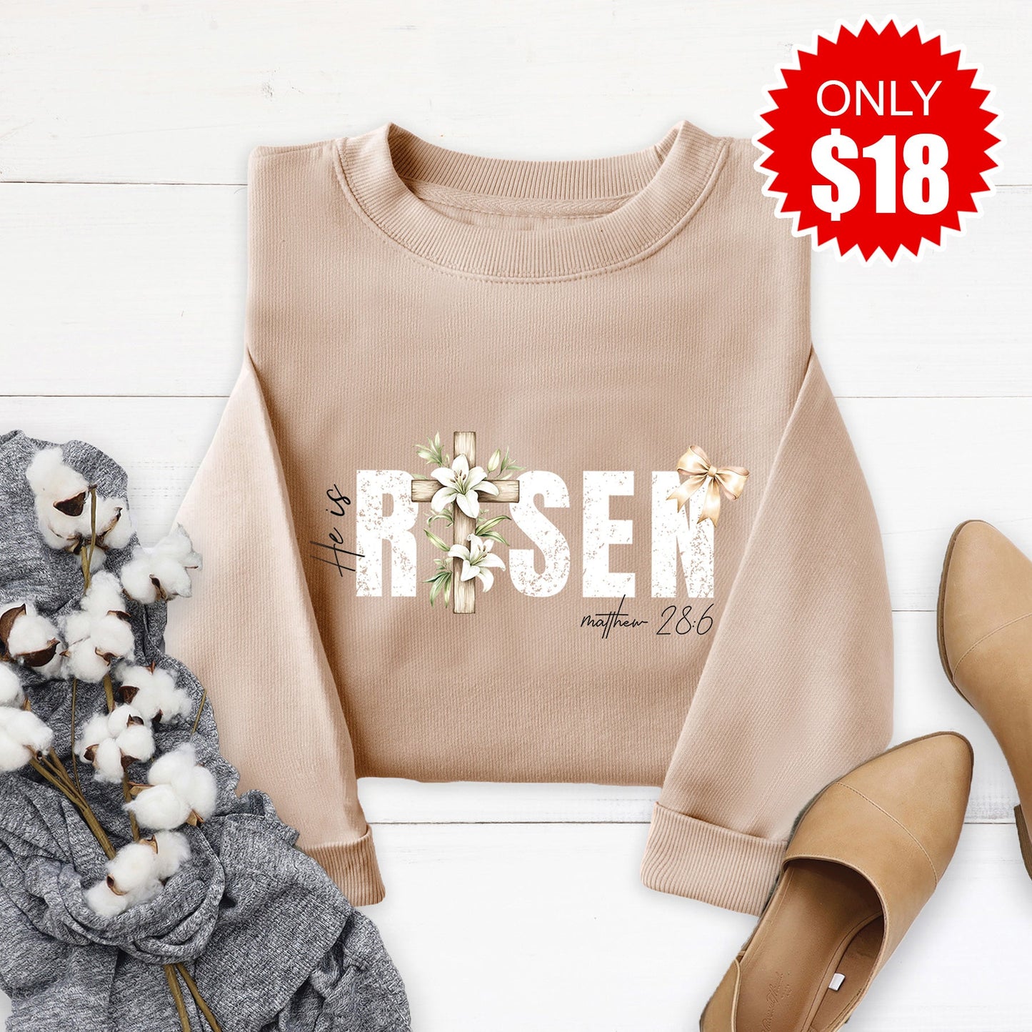 He Is Risen Sweatshirt - Sand - 18