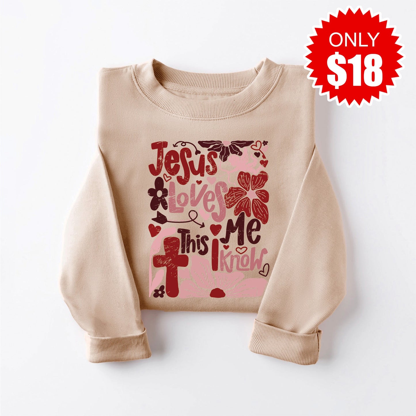 Jesus Loves Me Sweatshirt - Sand - 18