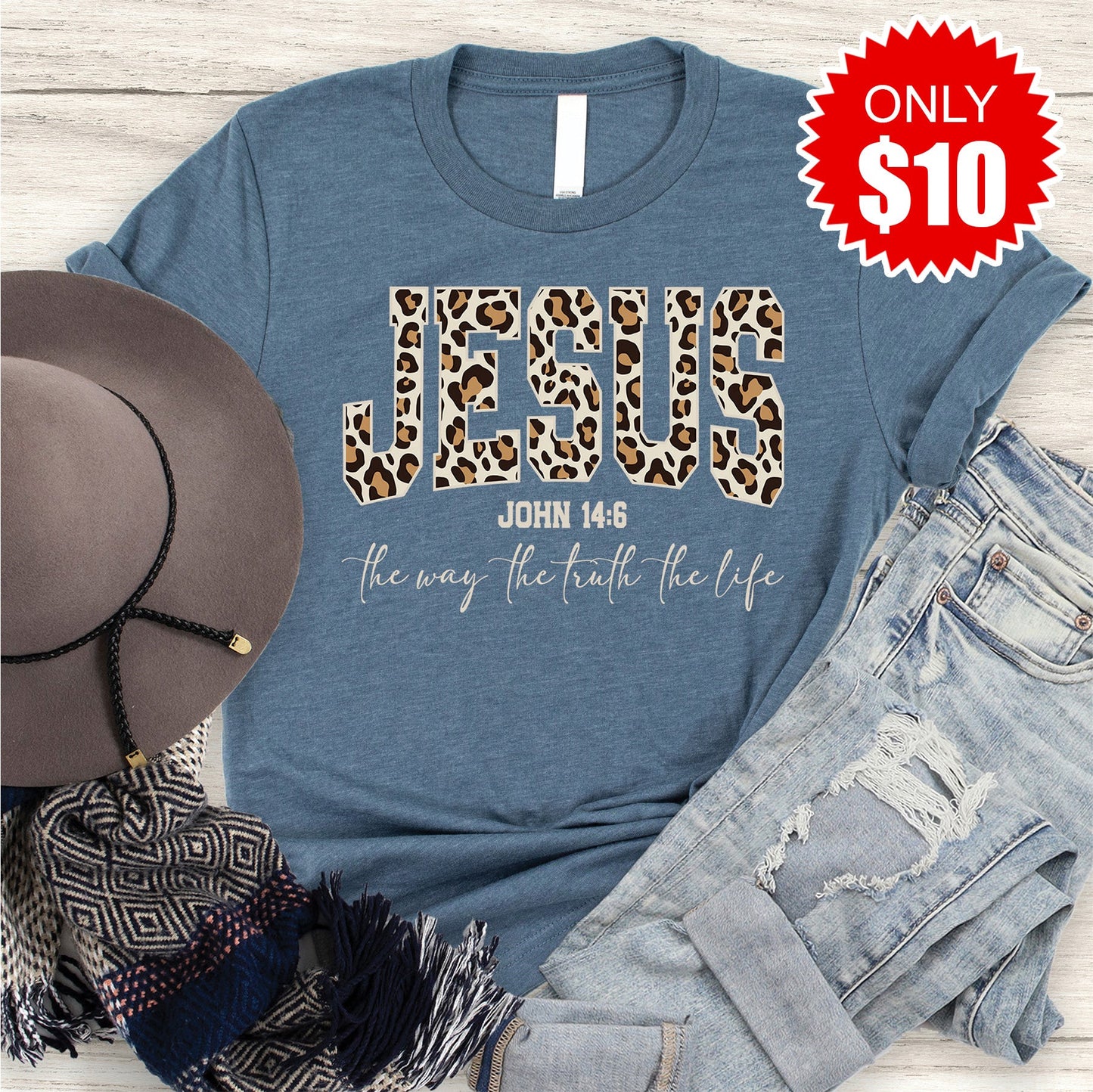 Jesus Tee - Heather Slate - 10