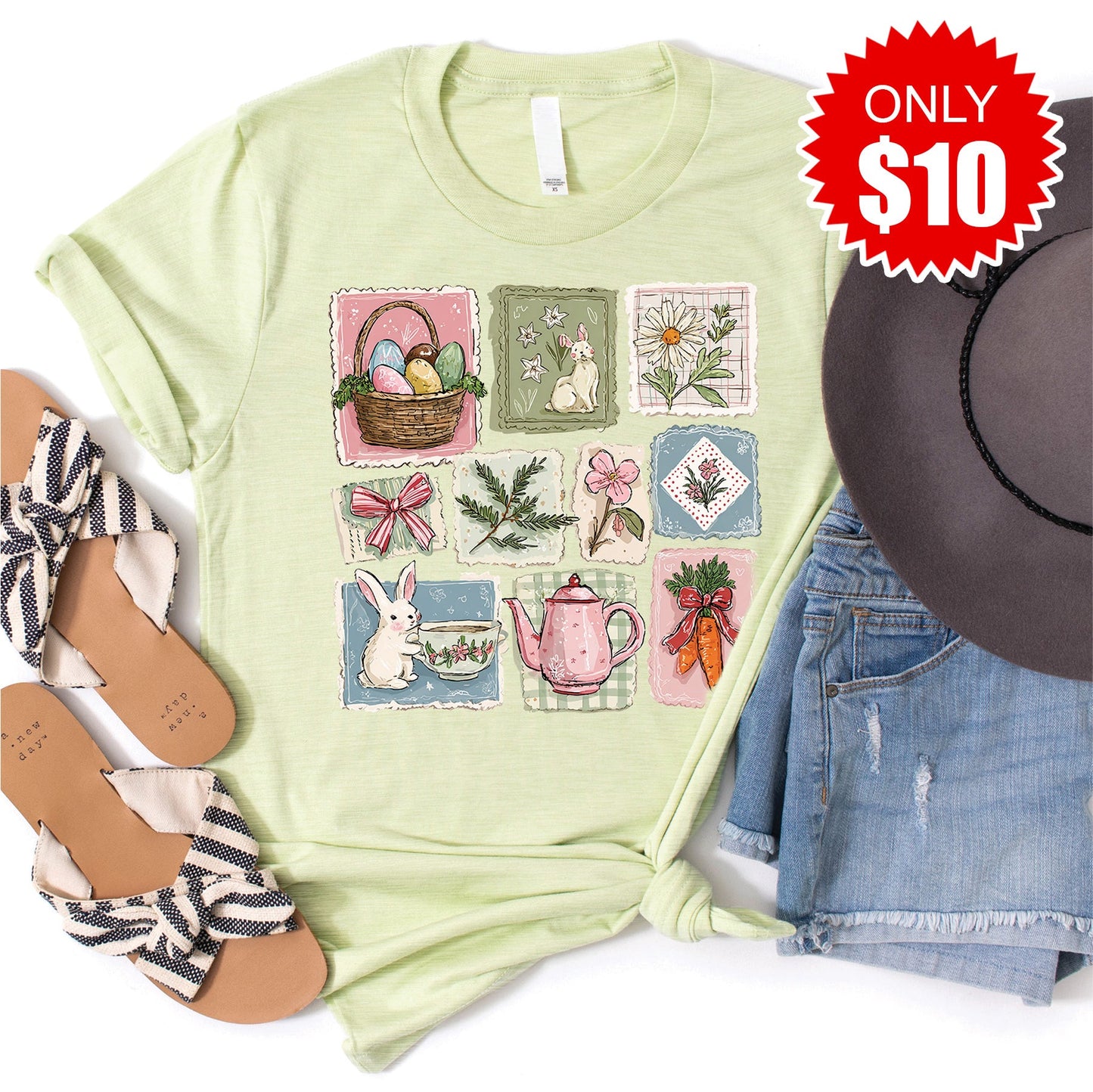 Bunny Tee - Heather Light Green - 10