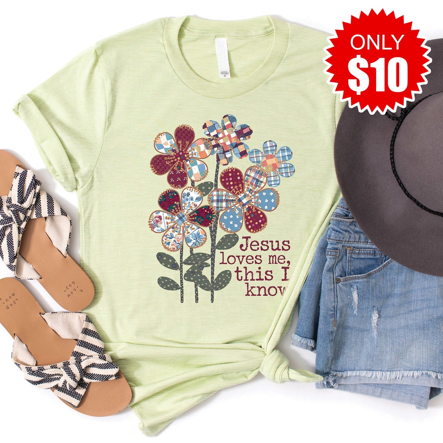 Jesus Loves Me Tee - Heather Light Green - 10