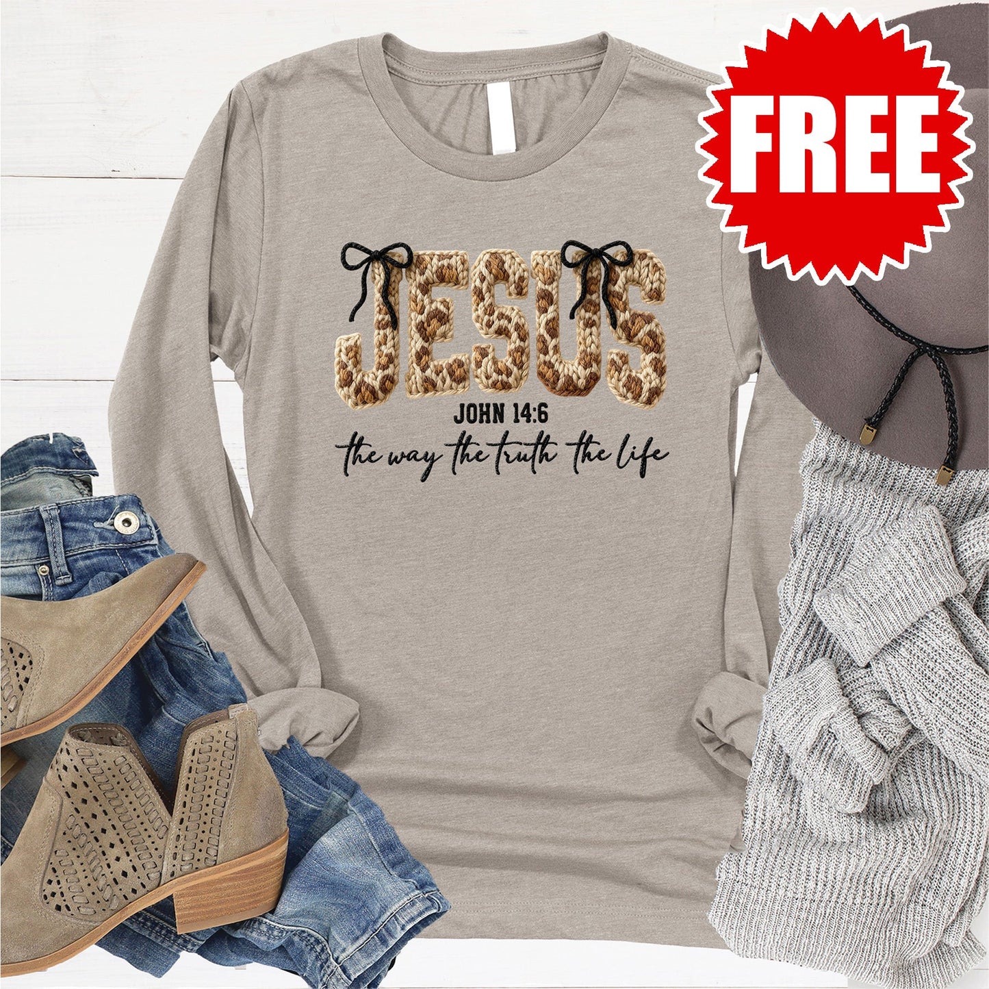 Jesus Way Truth Life Yarn Long Sleeve - Heather Stone - 0