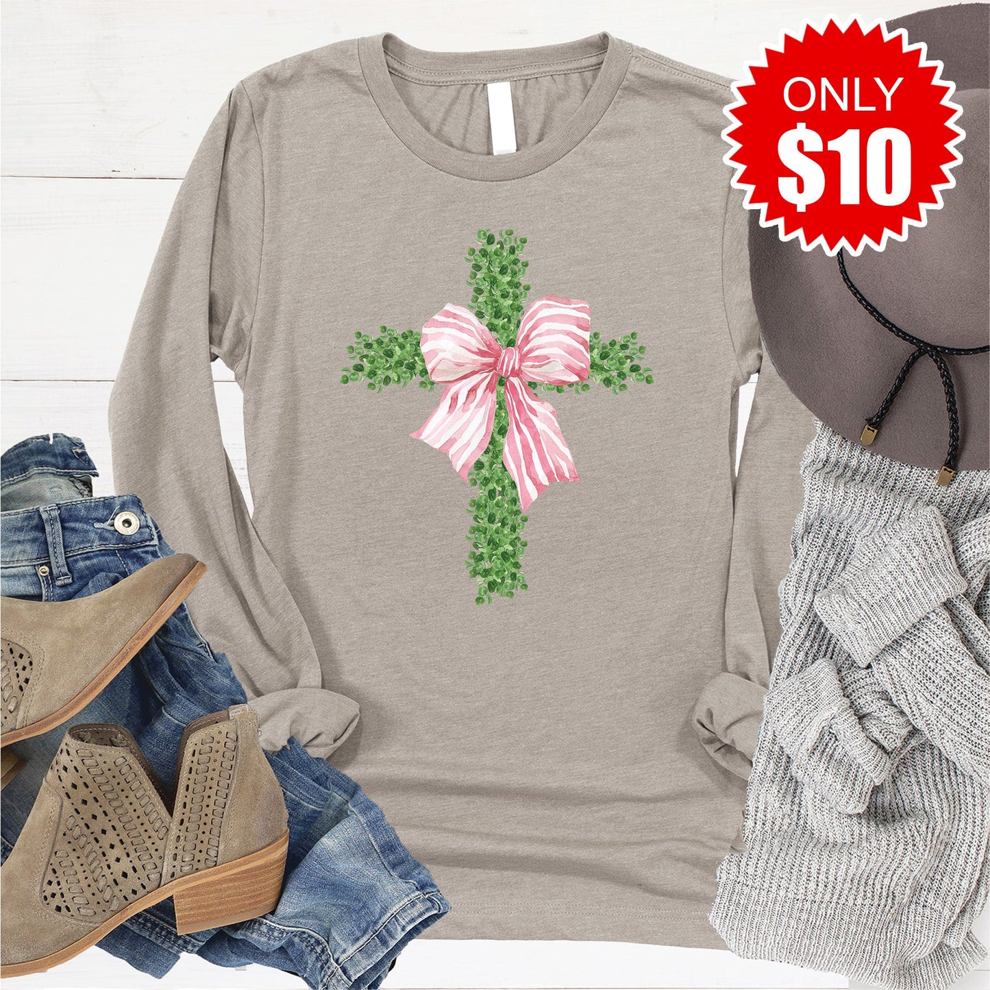 Cross Long Sleeve - Heather Stone - 10
