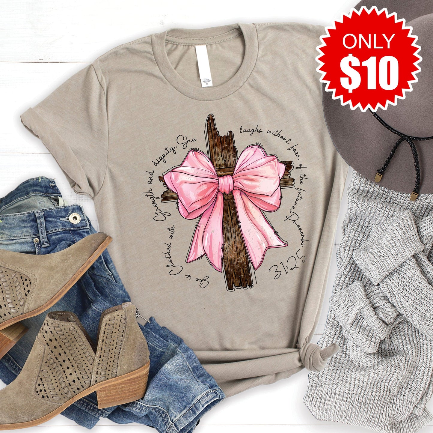 Clothed with Strength Cross Tee - 10