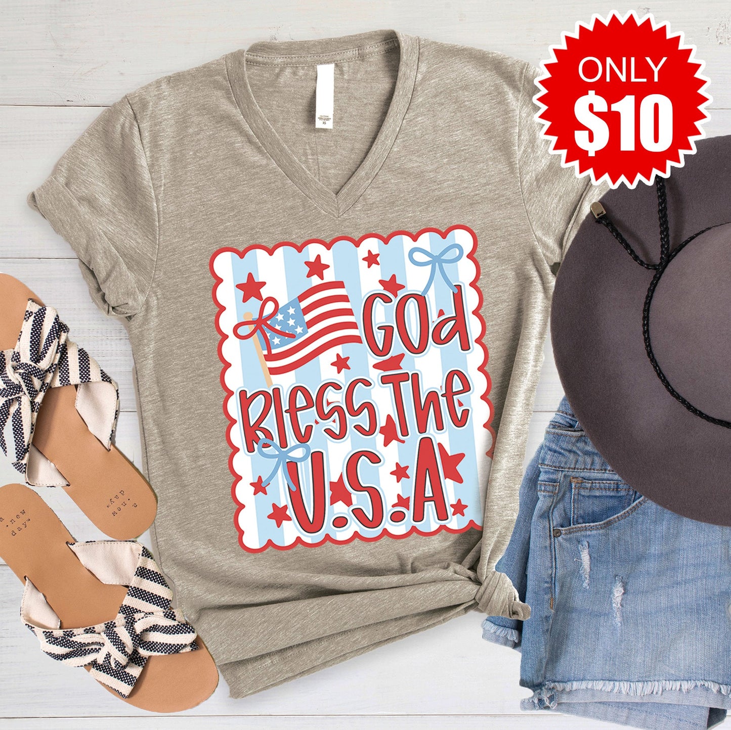 God Bless USA V-Neck - 10