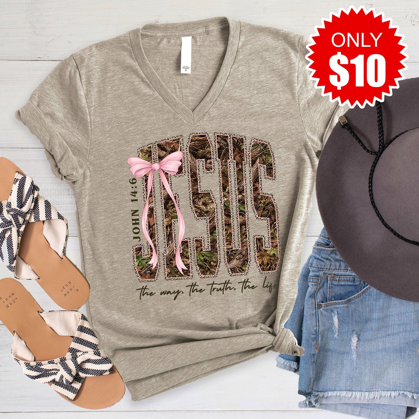 Jesus V-Neck - Heather Stone - 10