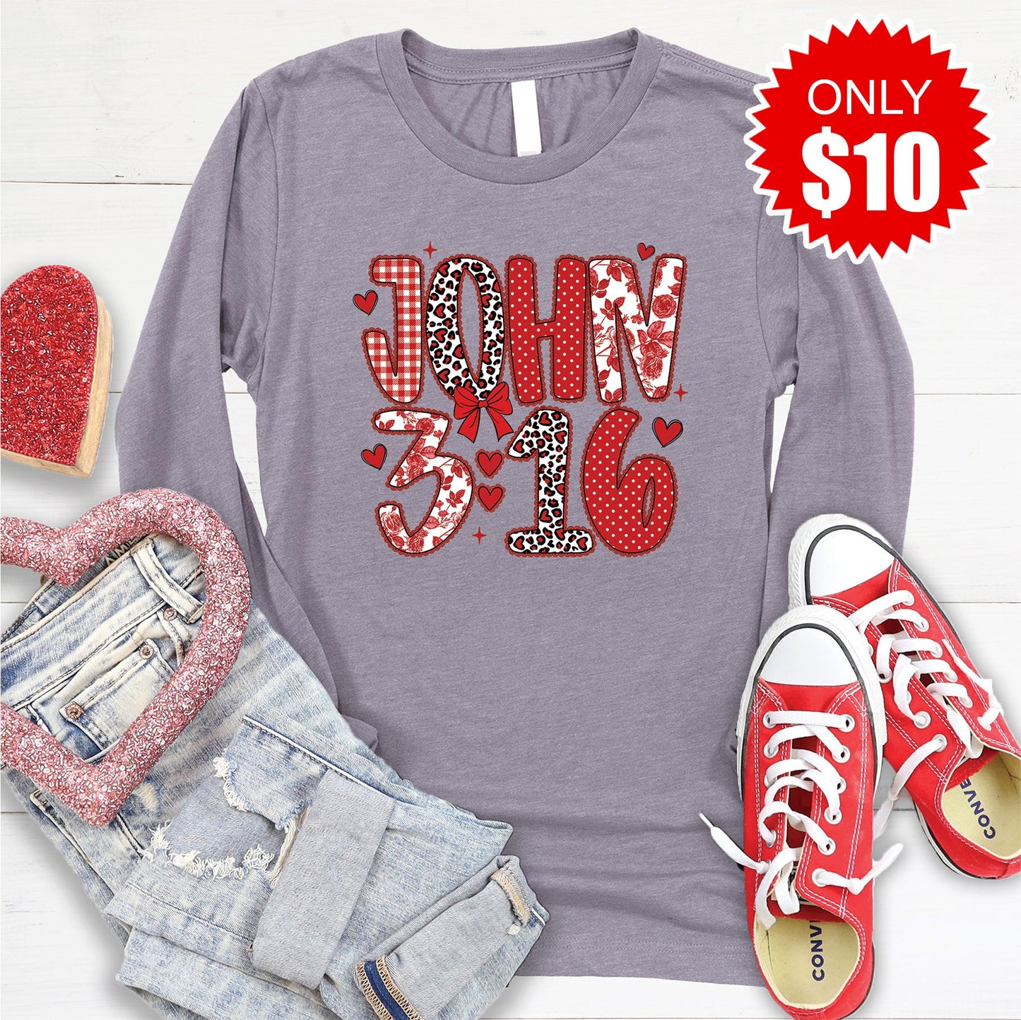 John 3:16 Long Sleeve - Heather Storm - 10