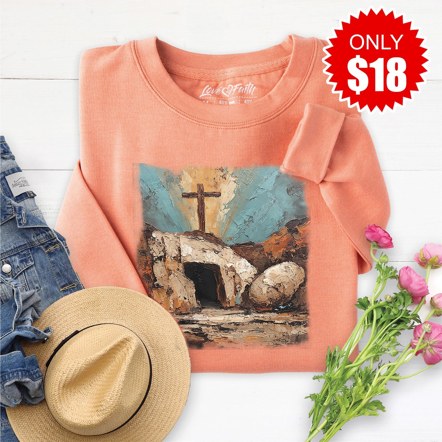 He Is Risen Sweatshirt - Heather Terracotta - 18
