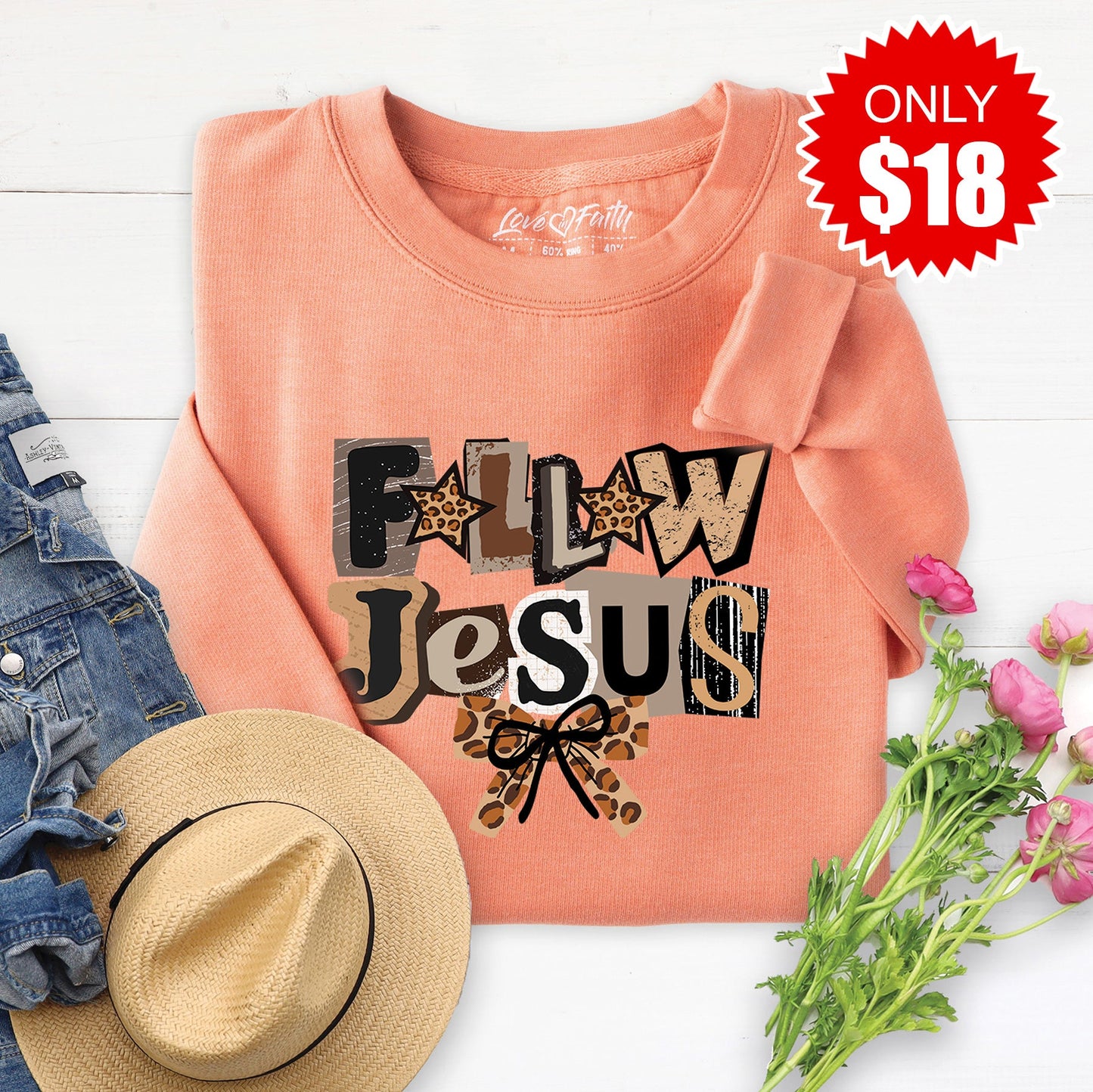 Follow Jesus Sweatshirt - Heather Terracotta - 18