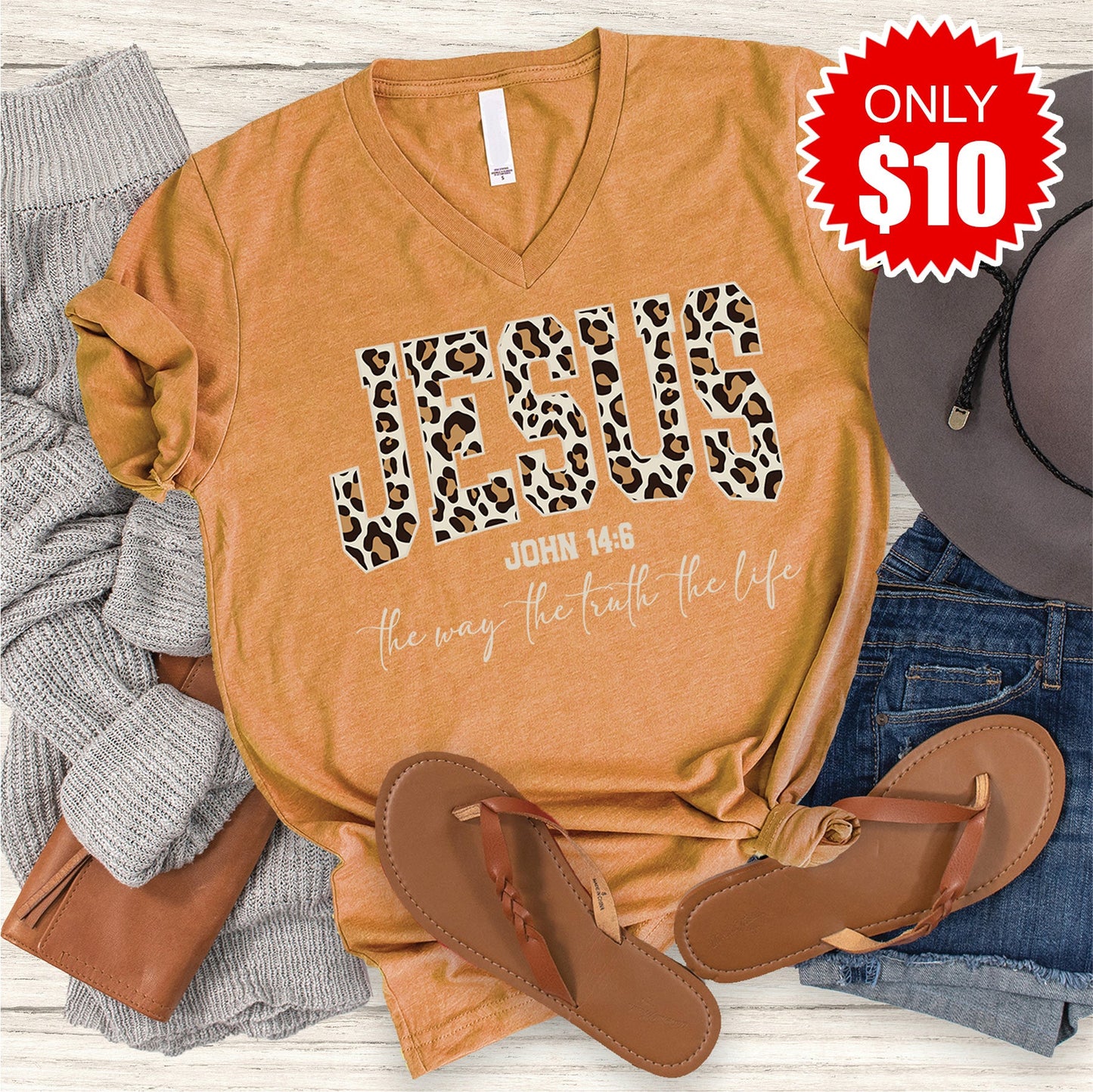 Jesus V-Neck - Heather Toast - 10