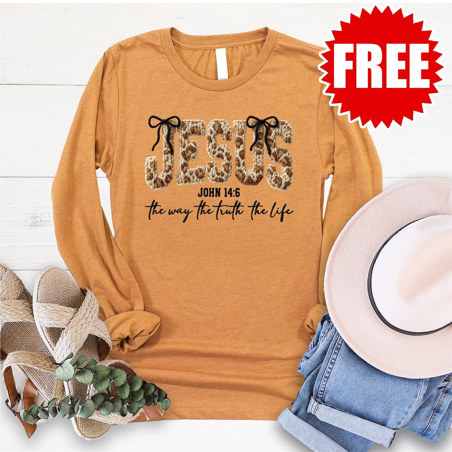 Jesus Way Truth Life Yarn Long Sleeve - Heather Toast - 0