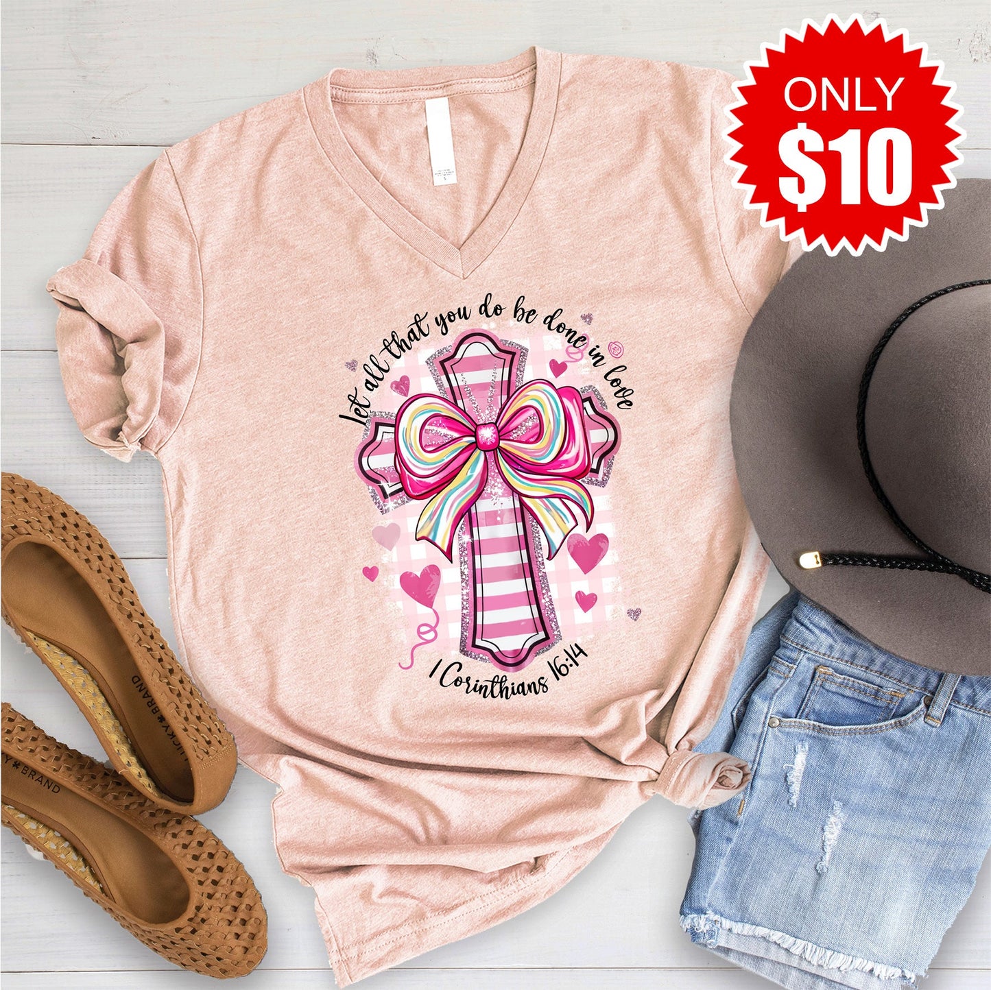 Corinthians 16:14 V-Neck - Heather Peach - 10