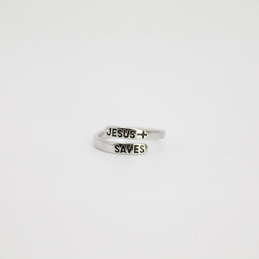 Jesus Saves Platinum Plated Brass Ring