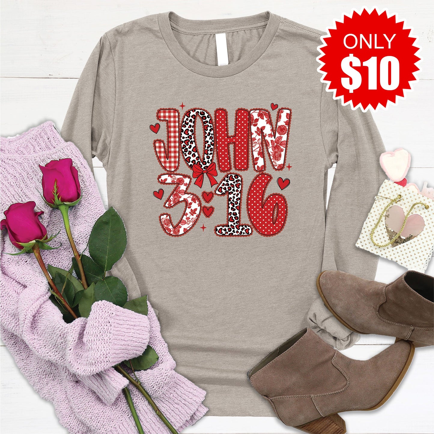 John 3:16 Long Sleeve - Heather Stone - 10