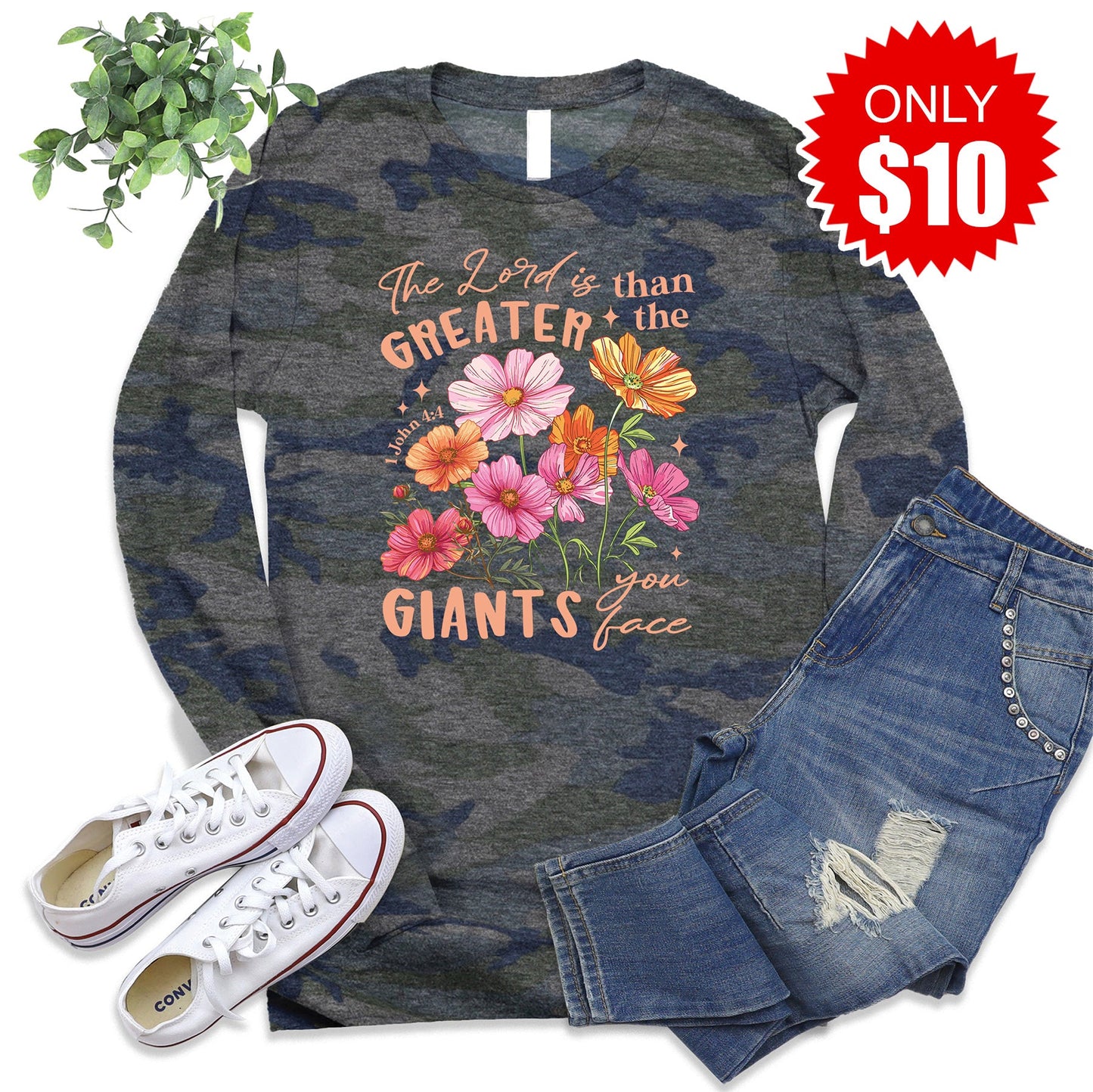 Greater Than The Giants Long Sleeve - Vintage Camo - 10