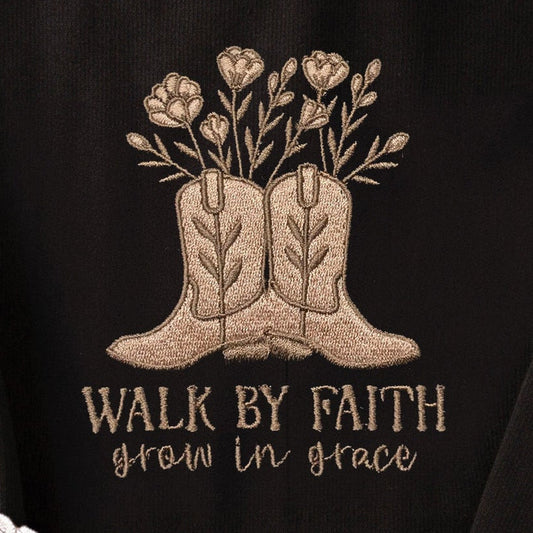 Embroidered Walk by Faith Boots Sweatshirt