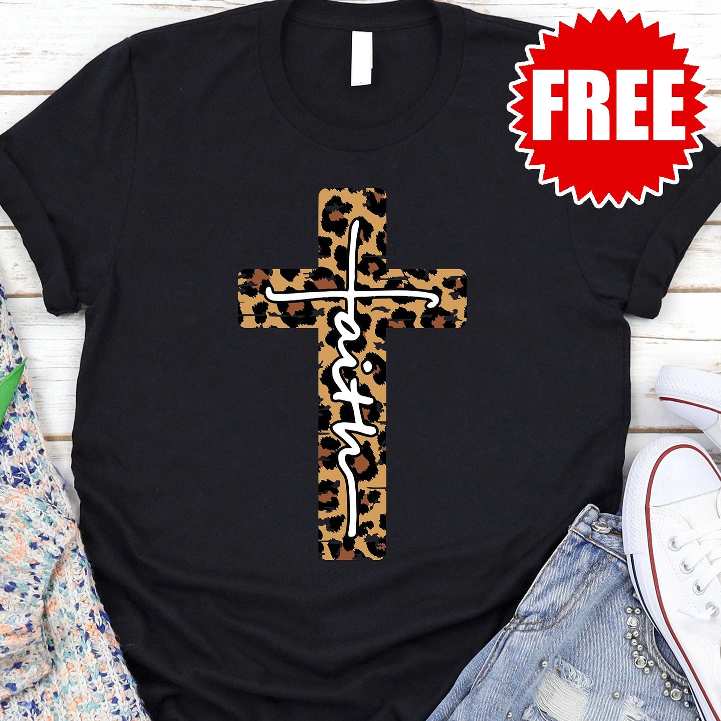 Leopard Faith Cross Tee - 0