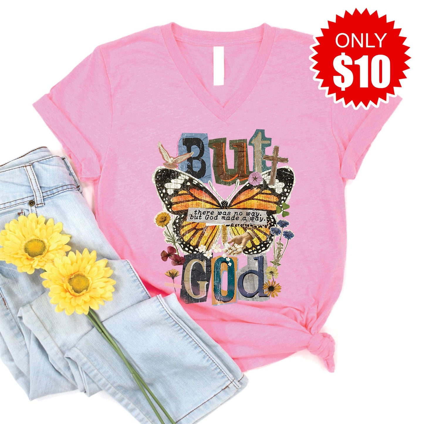 But God V-Neck - Heather Bubble Gum - 10