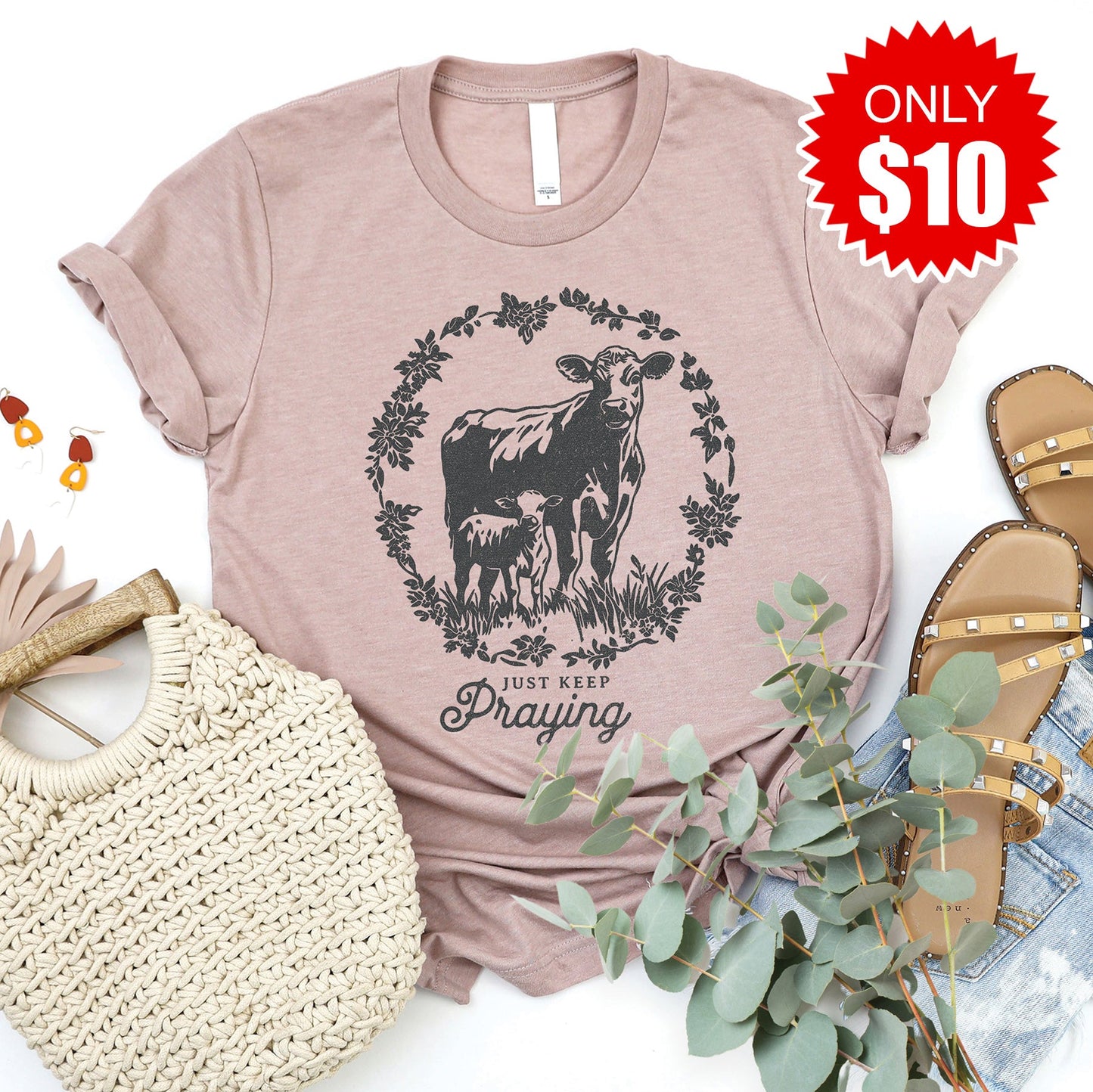 Just Keep Praying Tee - Heather Pink Gravel - 10