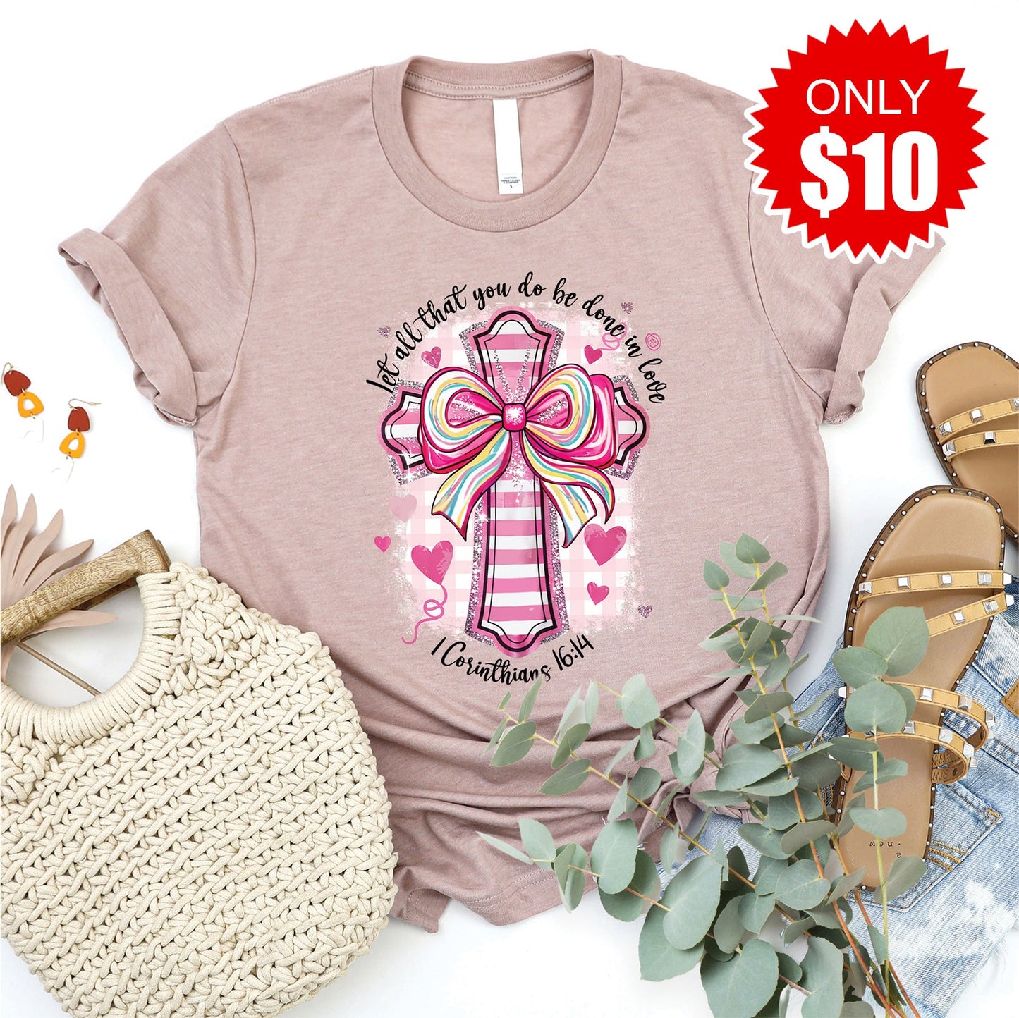 Corinthians 16:14 Tee - Heather Pink Gravel - 10