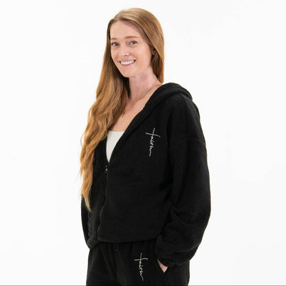 Faith Cross Cozy Sherpa Fleece Zip Up Hoodie