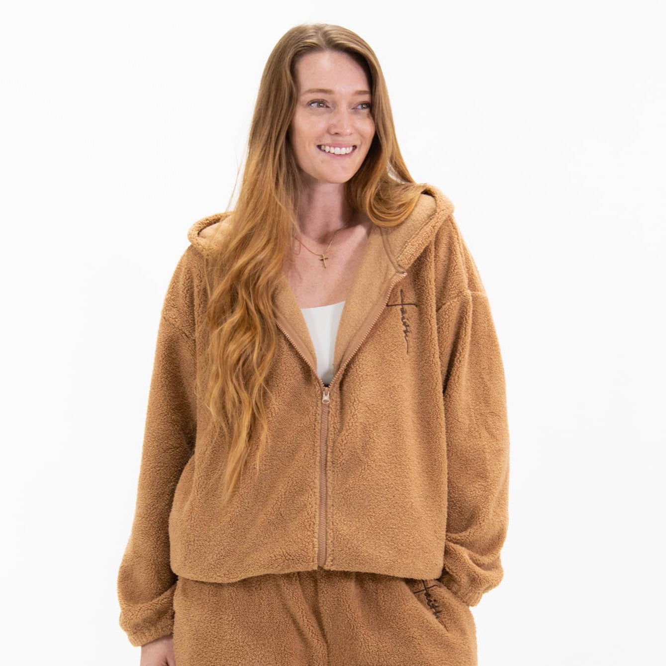 Faith Cross Cozy Sherpa Fleece Zip Up Hoodie