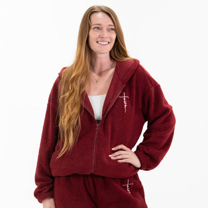 Faith Cross Cozy Sherpa Fleece Zip Up Hoodie