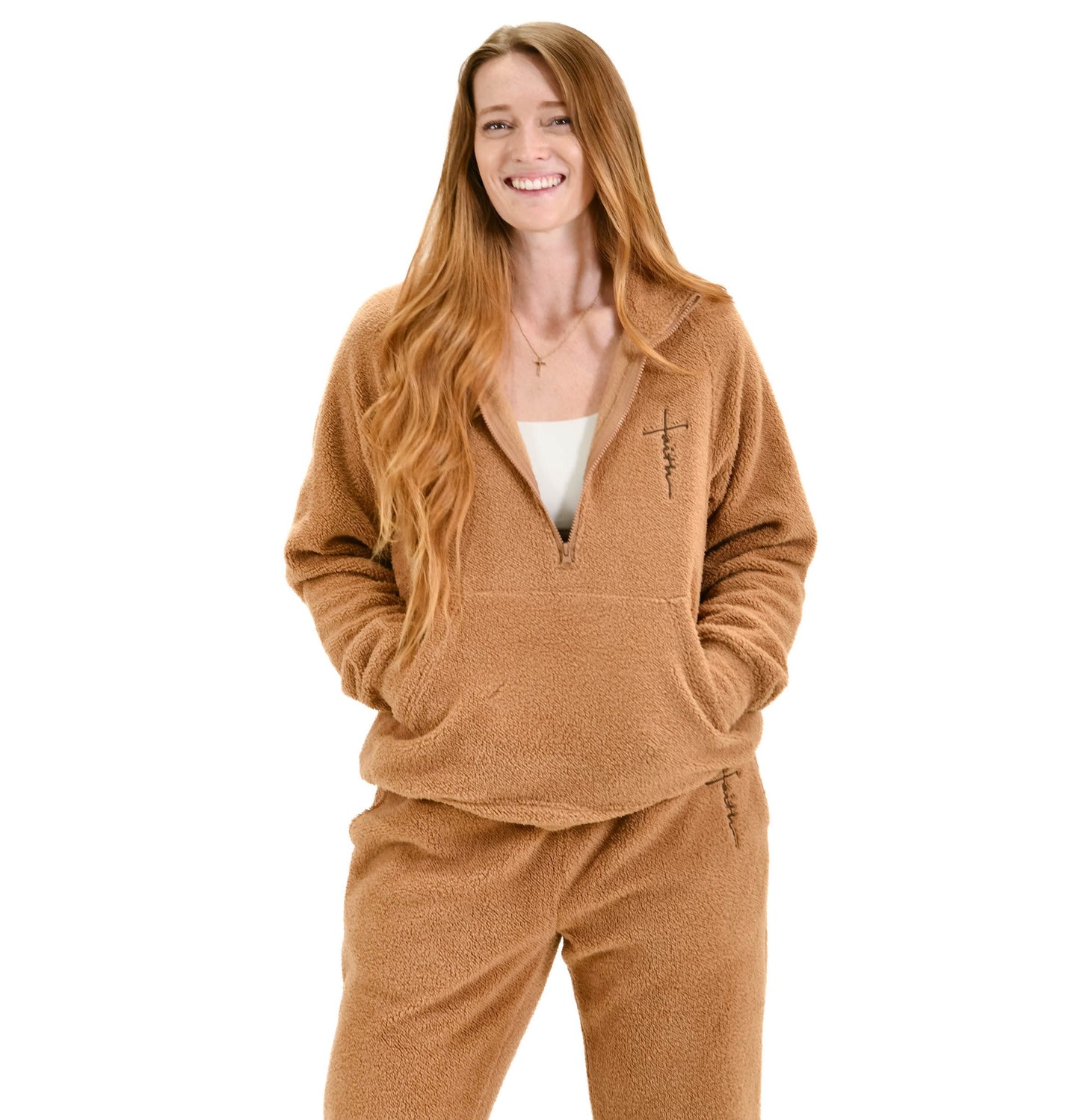 Faith Cross Cozy Sherpa Fleece Half Zip Pullover