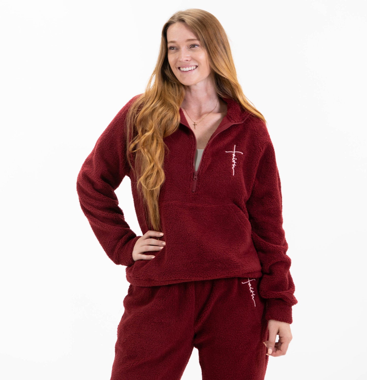 Faith Cross Cozy Sherpa Fleece Half Zip Pullover