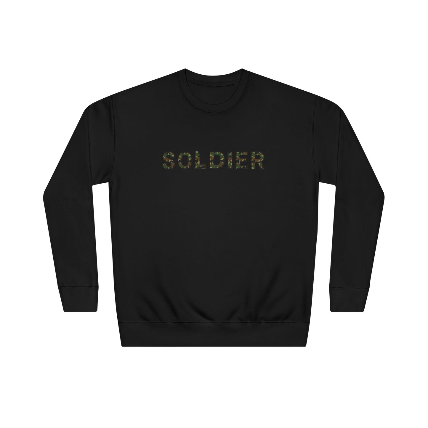 Soldier Crewneck Sweatshirt — Minimal Military Tribute Pullover with 'SOLDIER' Text