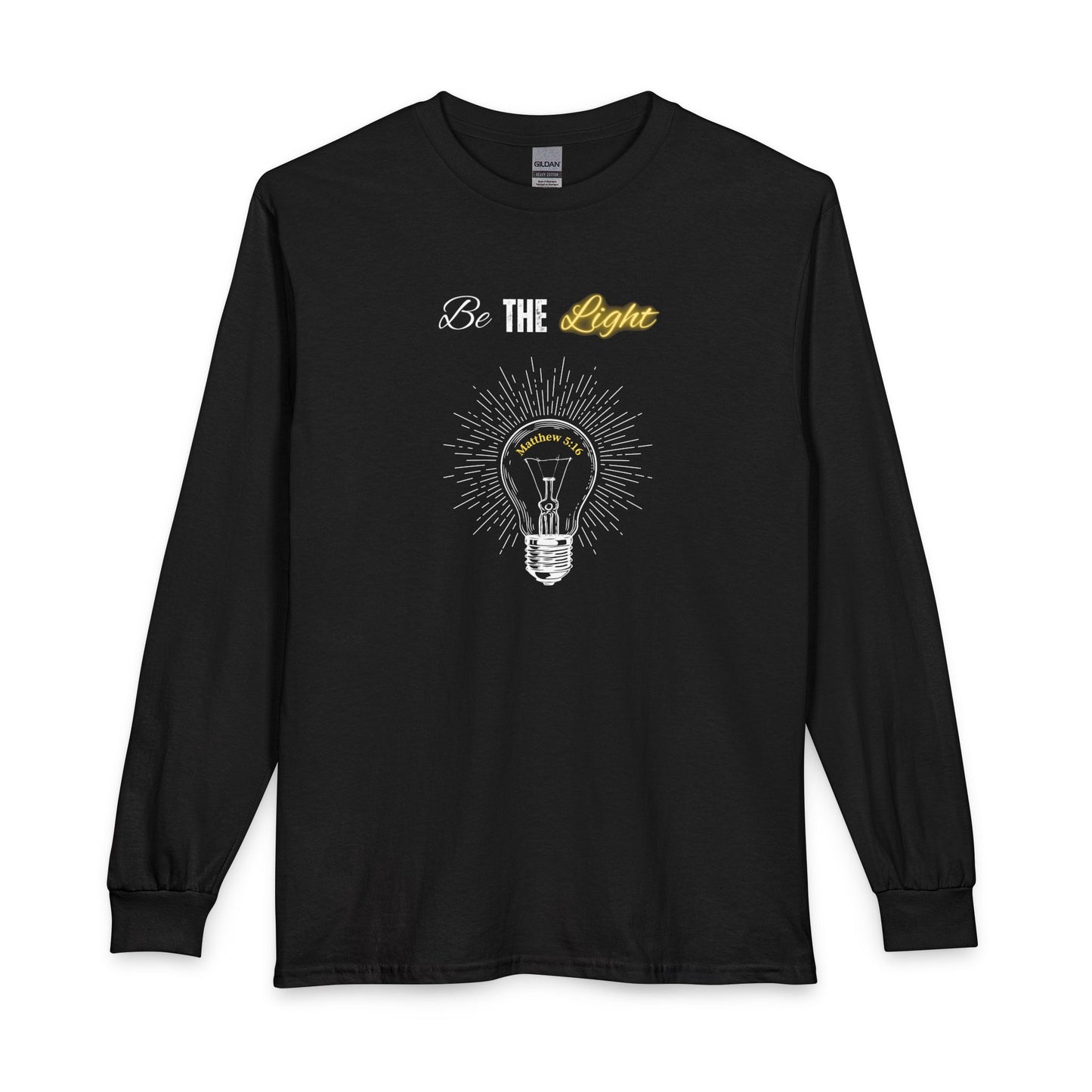 Be The Light Long Sleeve Tee – Inspirational Lightbulb Graphic