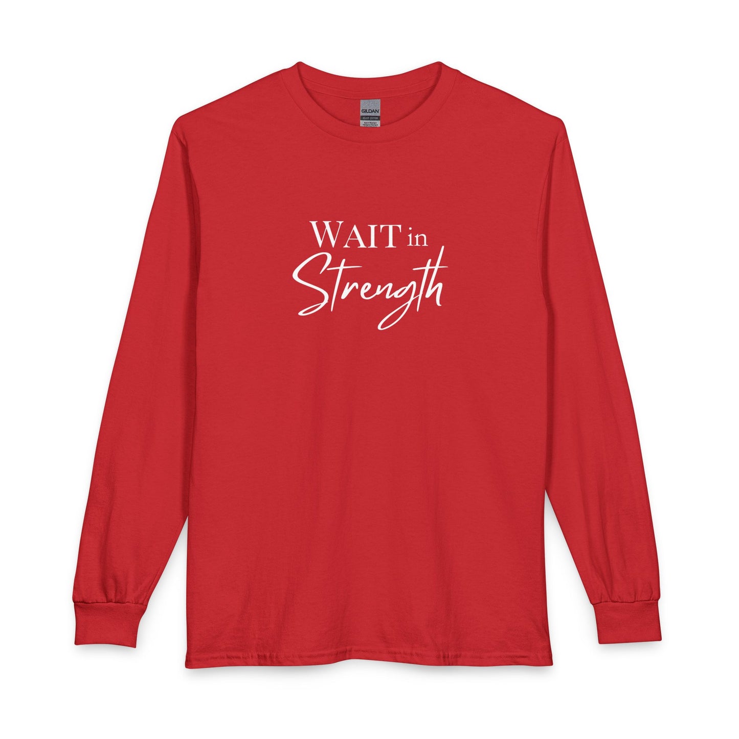Wait in Strength Long Sleeve Tee — Christian Scripture Psalms 27:14 Faith Shirt