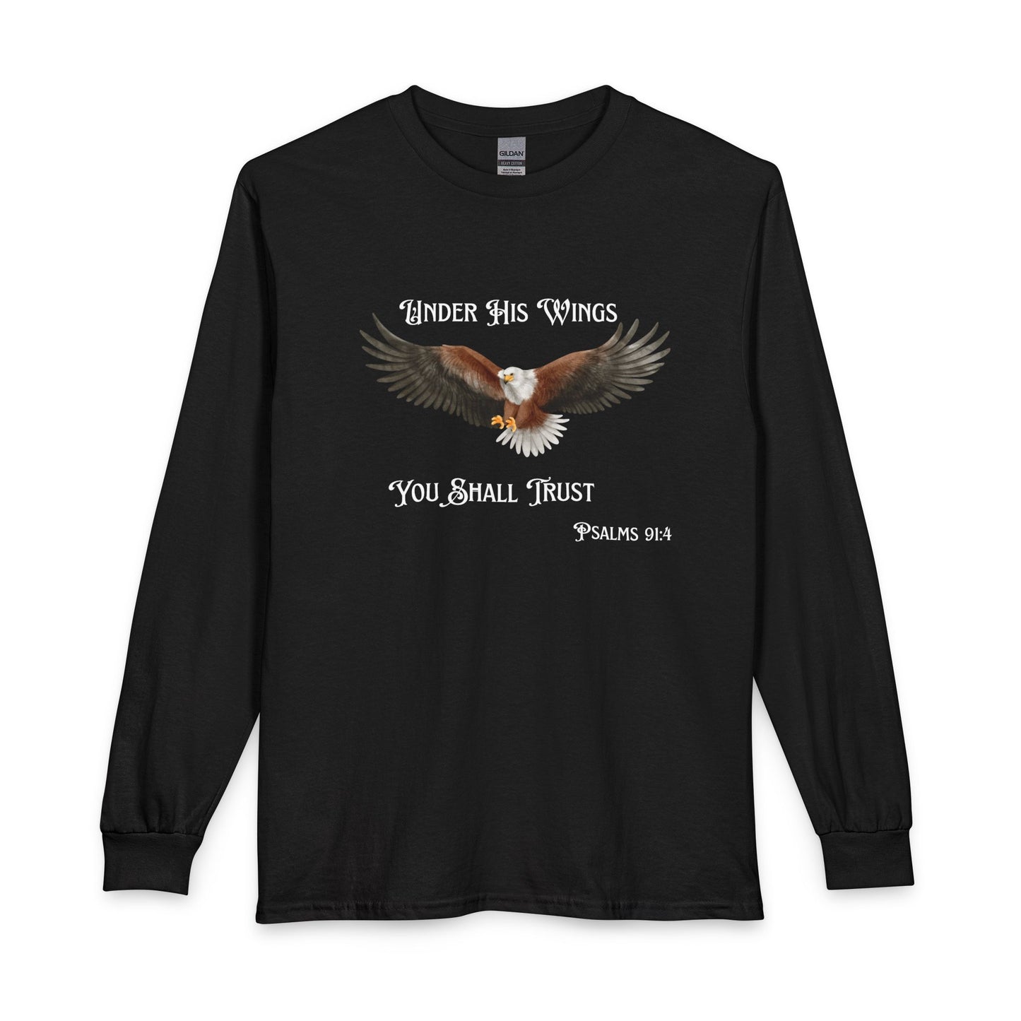 Psalm 91:4 Eagle Wings Long Sleeve Tee — "Under His Wings You Shall Trust"