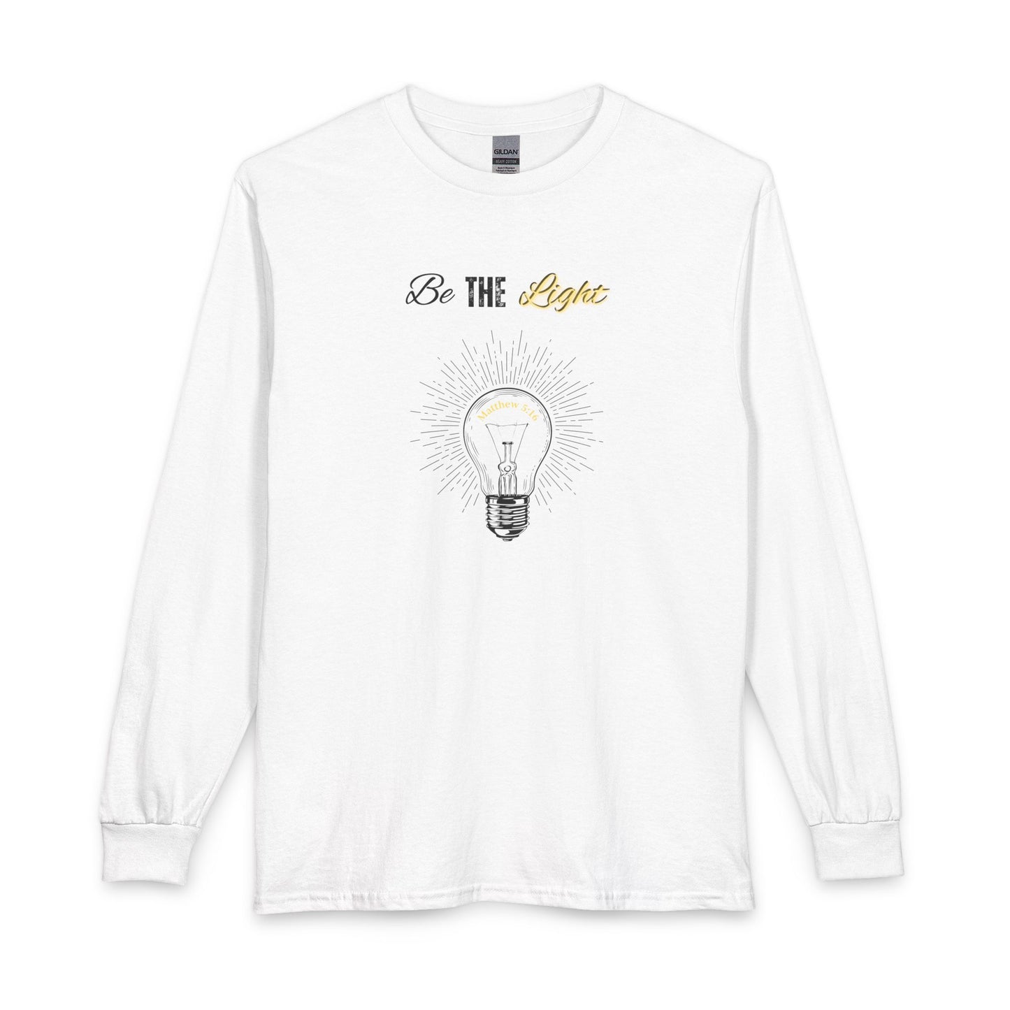 Be The Light Long Sleeve Tee – Inspirational Lightbulb Graphic
