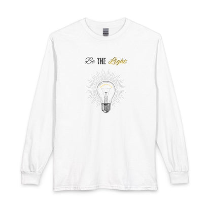Be The Light Long Sleeve Tee – Inspirational Lightbulb Graphic