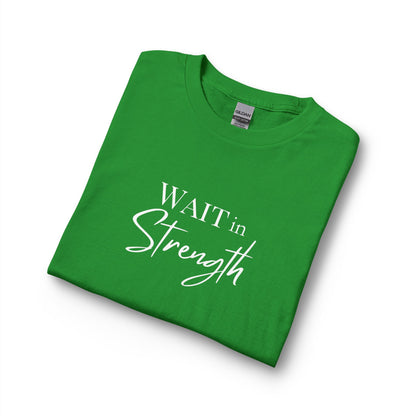 Wait in Strength Long Sleeve Tee — Christian Scripture Psalms 27:14 Faith Shirt