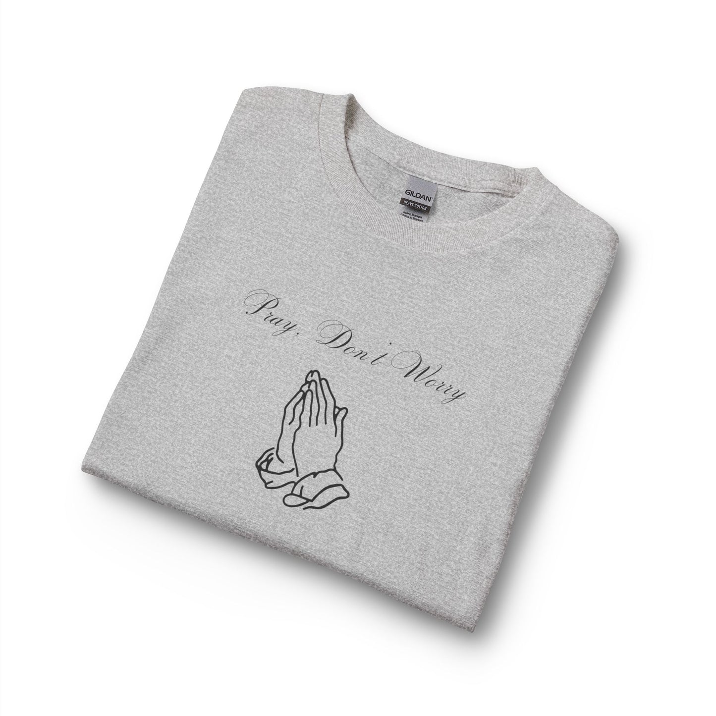 Pray Dont Worry Long Sleeve Tee — Praying Hands Faith Shirt with Scripture Back