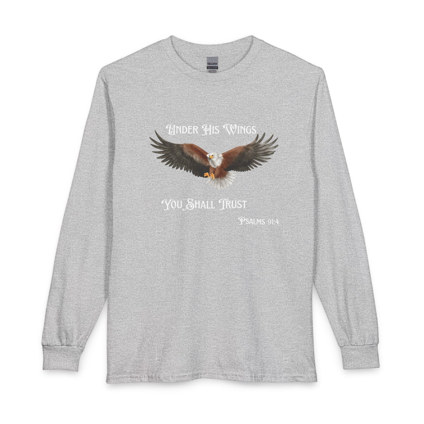Psalm 91:4 Eagle Wings Long Sleeve Tee — "Under His Wings You Shall Trust"