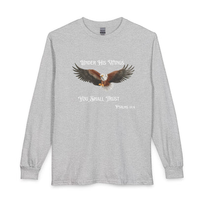 Psalm 91:4 Eagle Wings Long Sleeve Tee — "Under His Wings You Shall Trust"