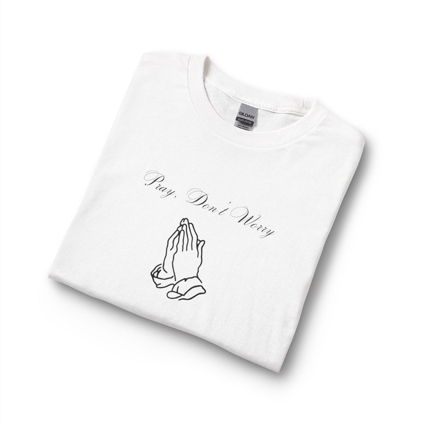 Pray Dont Worry Long Sleeve Tee — Praying Hands Faith Shirt with Scripture Back
