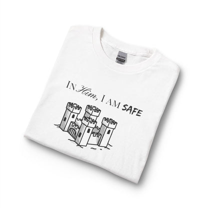 Long Sleeve Tee "In Him, I Am Safe" — Christian Castle Design (1 Samuel 22:2-3)