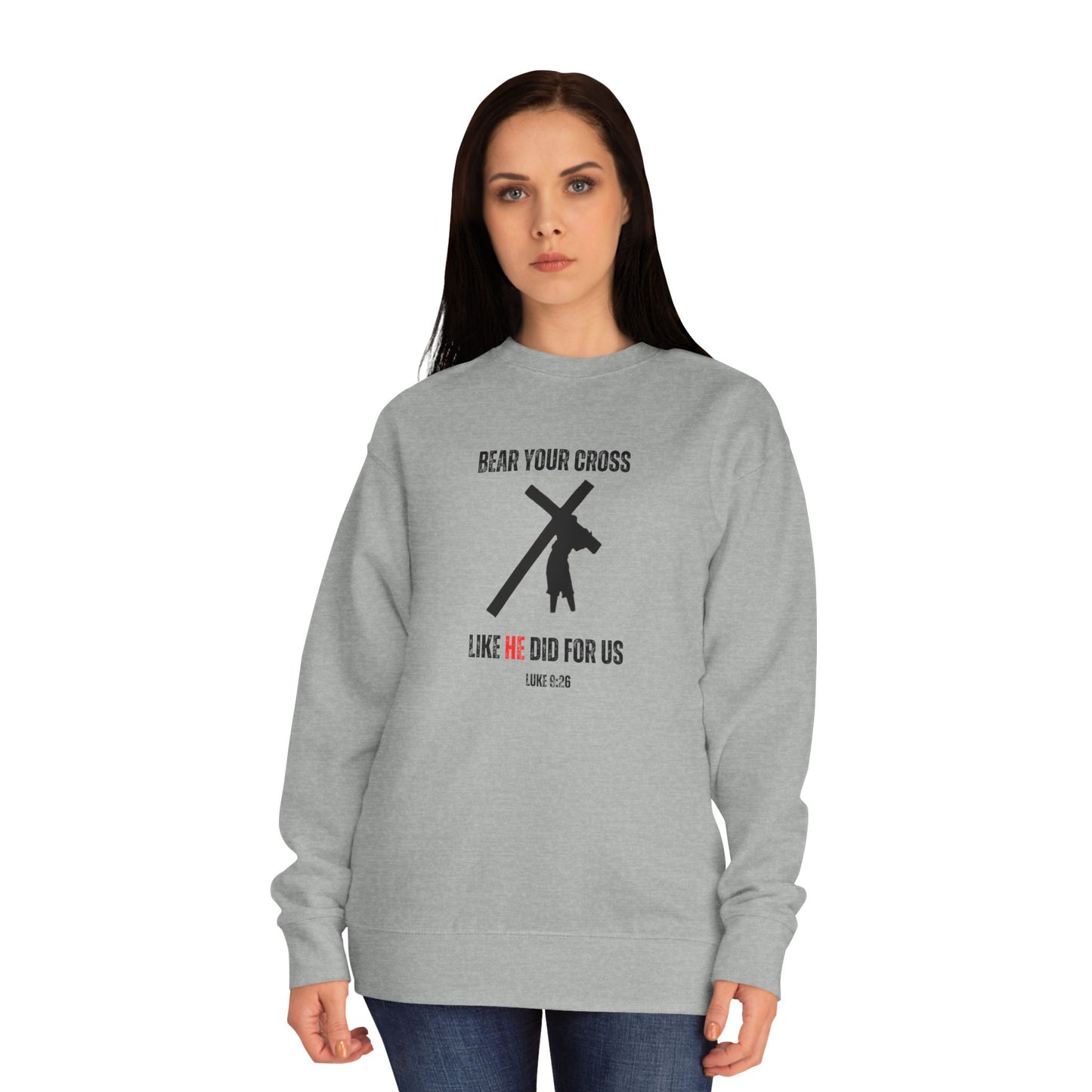 Christian 'Bear Your Cross' Crewneck Sweatshirt – Faith-Based Scripture Tee (Luke 9:23)