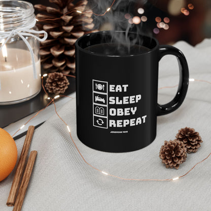 Eat Sleep Obey Repeat Mug — Funny Military/Discipline Coffee Cup (11oz & 15oz)