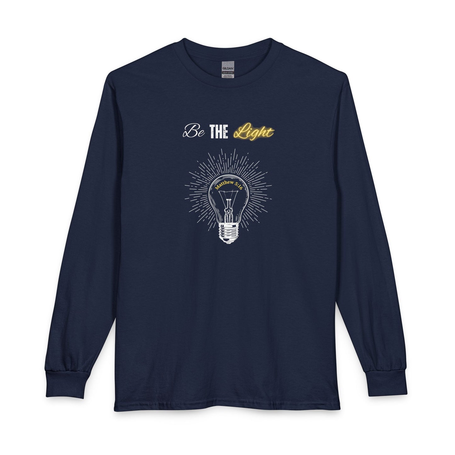 Be The Light Long Sleeve Tee – Inspirational Lightbulb Graphic