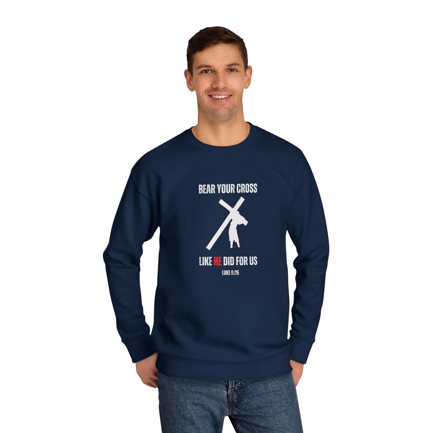 Christian 'Bear Your Cross' Crewneck Sweatshirt – Faith-Based Scripture Tee (Luke 9:23)